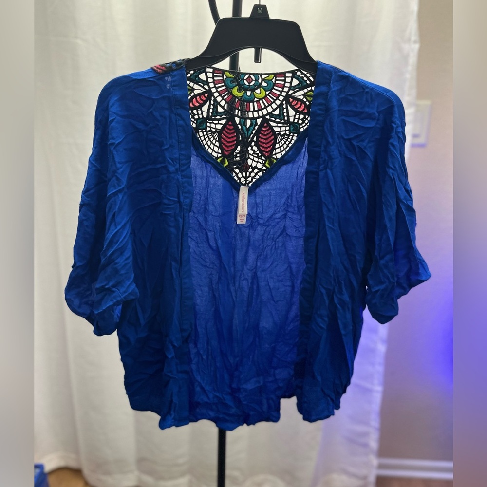 Xhilaration Beautiful royal blue with floral stitching on backside sweater/Shaw